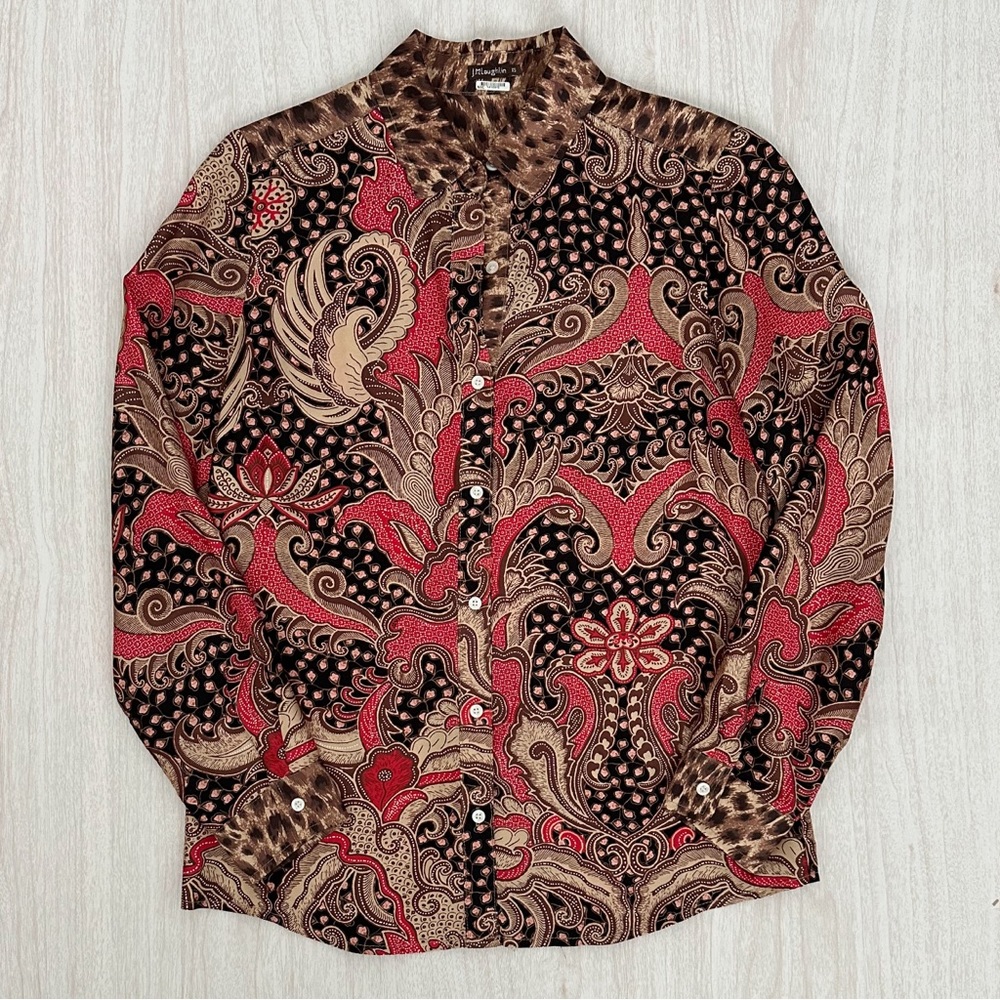 J. McLaughlin Paisley Button Down Shirt - Red and Cheetah Print